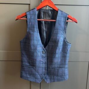 Banana Republic Navy Blue Plaid Wool Vest